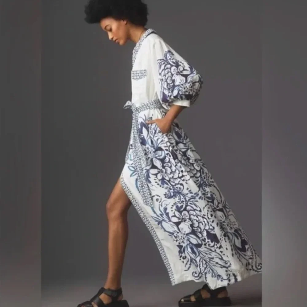 Elegant Blue and White Floral Maxi Dress - Picture 3 of 4